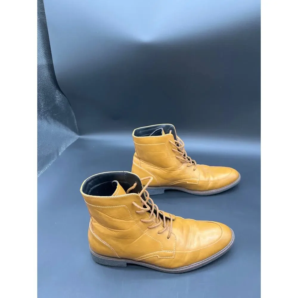 Alfani Oliver Ankle Boots Mens Size 8.5 Mustard Lace Up Memory Foam Dress #127